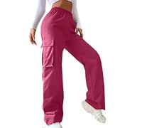 Waterproof Trousers Women's Bicycle High Waisted Wide Cut Trousers Straight Leg Relaxed Trousers Casual Trousers Women's Short Size, Hot Pink, XL