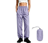 Waterproof Trousers Womens with Storage Bag - Lightweight Rain Trousers with Zipper Pockets High Waist Elastic Packable Rain Pants Breathable Overtrousers Ladies Rainwear - Spring Summer, Outdoors