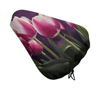 Waterproof Tulip Flowers Bike Seat Cushion Cover, Padded Bicycle Seat Cover with Drawstring for Men Women, Wide Bike Saddles Protector for Mountain Exercise Road City Outdoor Biking