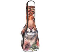 Waterproof Ukulele Case Bag, Durable 23" Ukulele Gig Bag with Storage and Handle - Aesthetic Tiger with a Wreath
