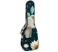 Waterproof Ukulele Case Bag, Durable 23" Ukulele Gig Bag with Storage and Handle - Cartoon Baby Elephants with Flowers and Leaves on Teal Background