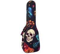 Waterproof Ukulele Case Bag, Durable 23" Ukulele Gig Bag with Storage and Handle - Colorful Magic Mushrooms Skulls