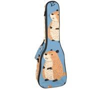 Waterproof Ukulele Case Bag, Durable 23" Ukulele Gig Bag with Storage and Handle - Cute Capybara Bird and Flora Blue Background