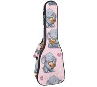 Waterproof Ukulele Case Bag, Durable 23" Ukulele Gig Bag with Storage and Handle - Cute Elephant with Dessert Cupcake Background