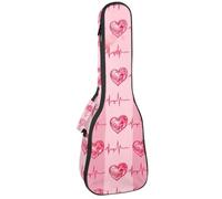 Waterproof Ukulele Case Bag, Durable 23" Ukulele Gig Bag with Storage and Handle - Electrocardiogram Heart Beat with Pink Hearts