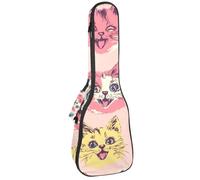 Waterproof Ukulele Case Bag, Durable 23" Ukulele Gig Bag with Storage and Handle - Happy Kitten Faces with Crazy Colors