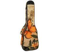 Waterproof Ukulele Case Bag, Durable 23" Ukulele Gig Bag with Storage and Handle - Orange Butterfly Moon Flower