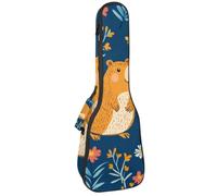 Waterproof Ukulele Gig Bag for Concert Ukuleles Padded Bag with Adjustable Straps - Funny Capybara Bird and Flora Blue Background
