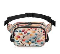 Waterproof Unisex Square Fanny Pack, Adjustable Waist Bag with Pockets, Abstract Leaf Art, 9 x 6.1 x 2.5 Inches