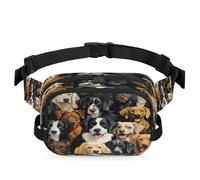 Waterproof Unisex Square Fanny Pack, Adjustable Waist Bag with Pockets, Breed Faces, 9 x 6.1 x 2.5 Inches