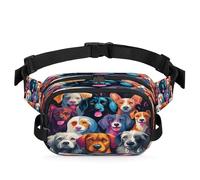 Waterproof Unisex Square Fanny Pack, Adjustable Waist Bag with Pockets, Puppy Faces, 9 x 6.1 x 2.5 Inches