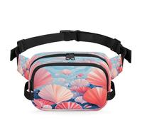 Waterproof Unisex Square Fanny Pack, Adjustable Waist Bag with Pockets, Seashells Ocean Life, 9 x 6.1 x 2.5 Inches