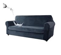 Waterproof Velvet Sofa Cover & Bench Cush Protector Stretch Fitted Fur Covers for Ektorp Couch Water Repellent Blue Grey Sofa + 1 XL Bench Seat