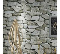 Waterproof Vintage 3D Stone Effect Wallpaper Roll Modern Rustic Realistic Faux Stone Texture Vinyl PVC Wall Paper Home Decor (10mx53cm) (Color : WP54004 Slate Grey)