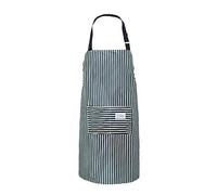 Waterproof Vinyl Kitchen Apron with Pockets - Wipe Clean Blue Stripe Pinafore Apron for Women & Men - Adult Dishwashing