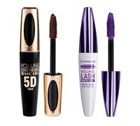 Waterproof Volume Lengthening 5D Mascara Set with 100% Pure Collagen - Brown & Purple Smudge-Proof Mascara, Precision Spiral Brush for Sensitive Eyes & Daily Makeup, Defined Lifted Lashes