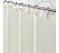 Waterproof Waffle Shower Curtain, 260GSM Heavy Duty Fabric with 12 Stainless Steel Hooks, 180 x 180 cm, Luxury Hotel Spa Style for Bathroom, Machine Washable, Cream