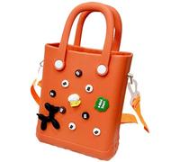 Waterproof Washable Sandproof Beach Cross-body Bag for Women Girls,Mini Rubber EVA Beach Bag with Holes,Cute DIY Outdoor Sports Handbag,for Beach Pool Gym (Orange)