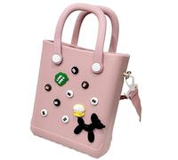 Waterproof Washable Sandproof Beach Cross-body Bag for Women Girls,Mini Rubber EVA Beach Bag with Holes,Cute DIY Outdoor Sports Handbag,for Beach Pool Gym (Pink)