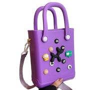 Waterproof Washable Sandproof Beach Cross-body Bag for Women Girls,Mini Rubber EVA Beach Bag with Holes,Cute DIY Outdoor Sports Handbag,for Beach Pool Gym (Purple)