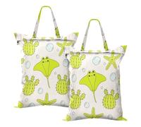 Waterproof Wet Bags For Cactus Starfish Bubble Fluorescent Green Dirty Clothes Bag Towel With Handle 2 Pack