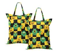 Waterproof Wet Bags For Fluorescent Orange Black Checkered Halloween Monster Dirty Clothes Bag Beach Swimming With Handle 2Pcs