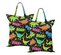 Waterproof Wet Clothes Bags For Roaring Dino Spot Black Fluorescent Green Blue Dirty Clothes Bag Beach With Handle 2Pcs