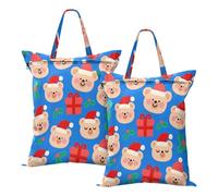 Waterproof Wet Dry Bags Merry Christmas Brown Bear Dirty Laundry Traveling Bag Bathing Suit With Handle 2Pcs