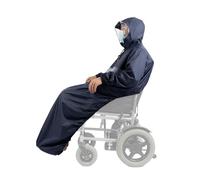 Waterproof Wheelchair Poncho with Sleeves, Hood, Navy Blue | Lightweight ripstop fabric, windproof rain cover, suitable for wheelchairs and mobility scooters, easy to carry