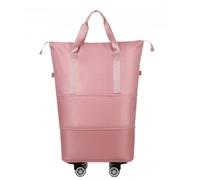 Waterproof Wheeled Rolling Sport Bag Extendable Foldable Travel Luggage with Large Capacity Storage for Travel(Pink)
