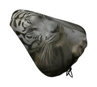 Waterproof White Bengal Tiger Bike Seat Cushion Cover, Padded Bicycle Seat Cover with Drawstring for Men Women, Wide Bike Saddles Protector for Mountain Exercise Road City Outdoor Biking