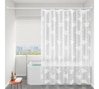 Waterproof White Flower Pattern Shower Curtain - Thickened Bathroom Curtain Free Punching Toilet Partition 120 x 180CM Stylish and for Home Decor