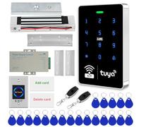 Waterproof WiFi Tuya Access Control System Kits with 125KHz&13.56MHz RFID Keypad,12V DC/5A Power Supply,180KG/350lbs Electric Magnetic Door Lock with ZL Shape Bracket,Infrared switch, RFID Keychains