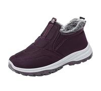 Waterproof Winter Shoes Women Uk - Slip On Shoes Women Wide Fit Wide Width Fleece-Lined Sneakers One Kick Anti-Slip Padded Shoe Cold Protection Low-Top Granny Shoe Sloped Heel Casual Sneaker