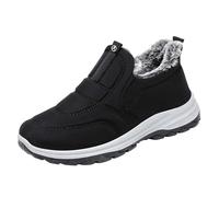 Waterproof Winter Shoes Women Uk - Slip On Shoes Women Wide Fit Wide Width Fleece-Lined Sneakers One Kick Anti-Slip Padded Shoe Cold Protection Low-Top Granny Shoe Sloped Heel Casual Sneaker