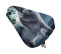 Waterproof Wolf Under Moon Bike Seat Cushion Cover, Padded Bicycle Seat Cover with Drawstring for Men Women, Wide Bike Saddles Protector for Mountain Exercise Road City Outdoor Biking