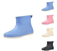 Waterproof Women's Ankle Rain Boots, Slip On Wellington Boots Anti-Slip Wellies with Soft Platform Sole Wide Fit Round Toe Lightweight Garden Shoes Easy to Clean Kitchen Outdoor Rain Shoes UK 5 Blue