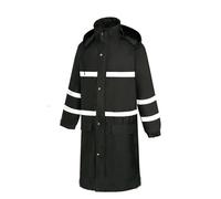 Waterproof Work Jacket Long High Vis Waterproof Jacket With Hood Unisex Reflective Raincoat Heavy Duty Rain Coats For Men High Visibility Safety Security Rainjacket Windproof Workwear Black M