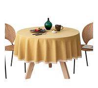 Waterproof Yellow Round Tablecloth Stain-Resistant Cotton-Linen Blend 280cm Diameter Easy to Clean Ideal for Dining & Outdoor Events & Stylish