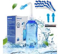 Waterpulse Neti Pot, Sinus Rinse Bottle 300ml, Nose Cleaner, Nasal Irrigation System with 30 Nasal Wash Salt Packets and Sticker Thermometer for Adult & Kid BPA Free(300ml,Blue)