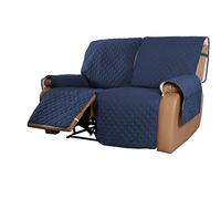 WaterResistant Recliner Sofa CoverNonSlip 1Piece Couch Protector for 2Seater with 2 Cushions Quilted Design Blue Color Perfect for Reclining Sofas
