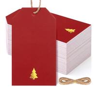 Watersay 100 Pcs Christmas Gift Tags with String 3.5" x 2",Red Gold,Tree