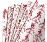 Watersay 12 Pcs Christmas Chinoiserie Wrapping Paper 19 x 27.2 Inches Santa Claus Gift Wrap Roll Chinese Vintage Birds Floral Decorations for Christmas Birthdays Wedding Crafts (Red)