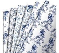 Watersay 12 Pcs Christmas Chinoiserie Wrapping Paper 19 x 27.2 Inches Santa Claus Gift Wrap Roll Chinese Vintage Birds Floral Decorations for Christmas Birthdays Wedding Crafts(Blue)