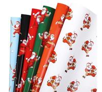Watersay 12 Pcs Funny Santa Ball Games Christmas Wrapping Paper Futsal Player Present Gift Wrap Funny Christmas Wrapping Paper for Xmas Holiday Party Decoration