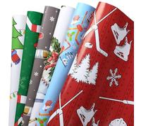 Watersay 12 Pcs Sport Theme Christmas Wrapping Paper Ice Hockey Gift Wrap Funny Holiday Wrapping Paper for Xmas Party Decoration Arts Crafts