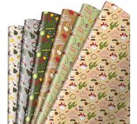 Watersay 12 Pcs Western Christmas Wrapping Paper Cute Cowboy Cowgirl Gift Wrap Funny Christmas Wrapping Paper for Xmas Holiday Party Decoration Arts Crafts