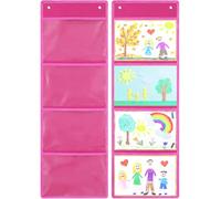 Watersay 2 Pcs Storage Pocket Chart for Classroom 37.4 x 13 in, 4 Pockets Hanging Wall File Organizer for Cards, Drawing, Pictures, Class Demonstrations, Homework, Teacher Office Organization (Pink)