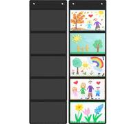 Watersay 2 Pcs Storage Pocket Chart for Classroom 37.4 x 13 in, 5 Pockets Hanging Wall File Organizer for Cards, Drawing, Pictures, Class Demonstrations, Homework, Teacher Office Organization (Black)