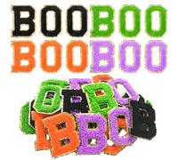 Watersay 24 Pcs Helloween Boo Iron on Patches Sew On Chenille Letter Patches Glitter Boo Chenille Patches Embroidered Applique Patches for DIY Cloth Halloween Decoration Crafts (2.1 Inch)